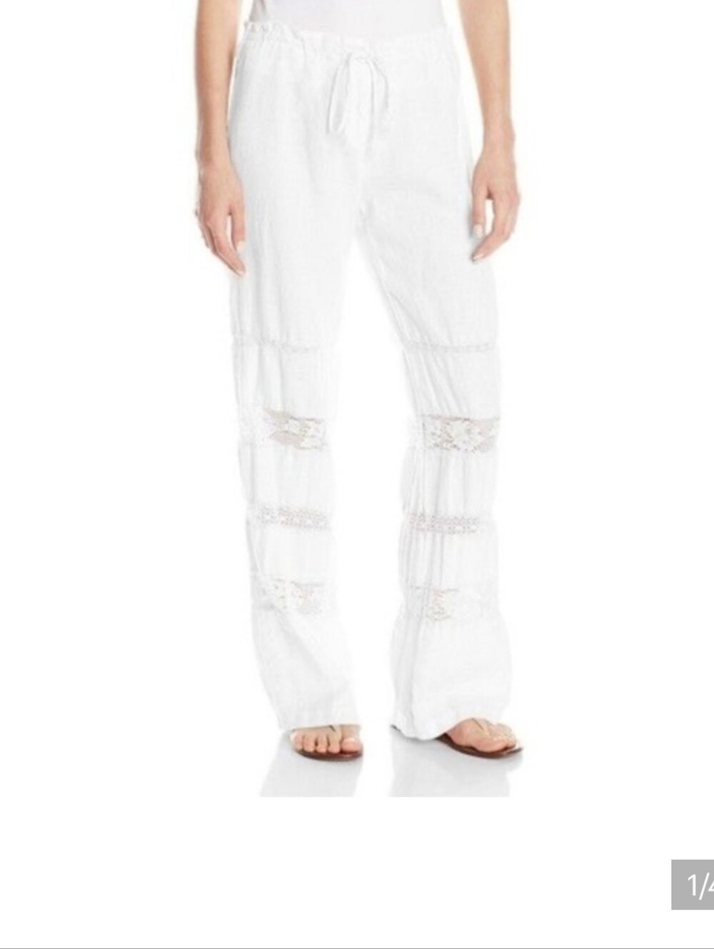 Johnny Was Lace Trim Linen Pants, L